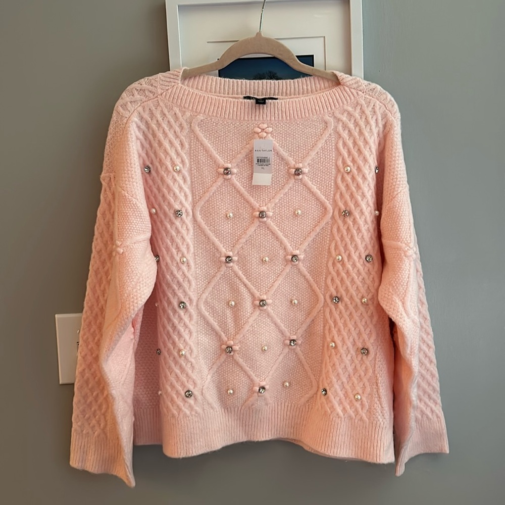 Ann Taylor Baby pink sweater with pearl and bling embellishments. Never worn